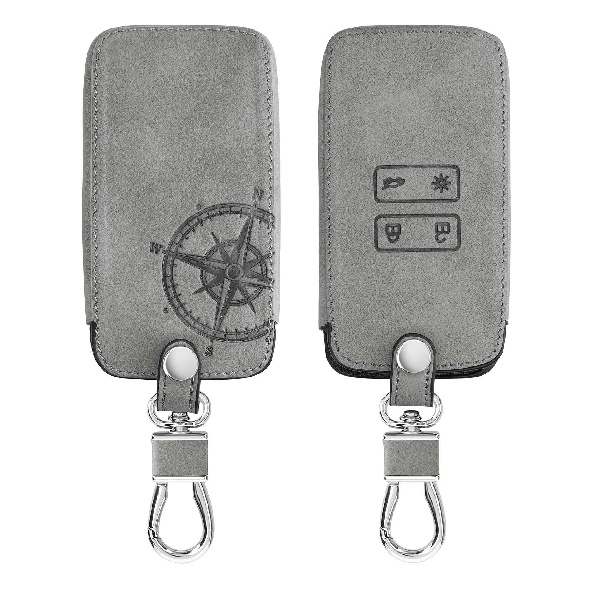 kwmobile Car Key Cover Compatible with Renault 4 Button Car Key Smart Key (only Keyless Go) - Synthetic Nubuck Leather Fob Cover - Navigational Compass Grey