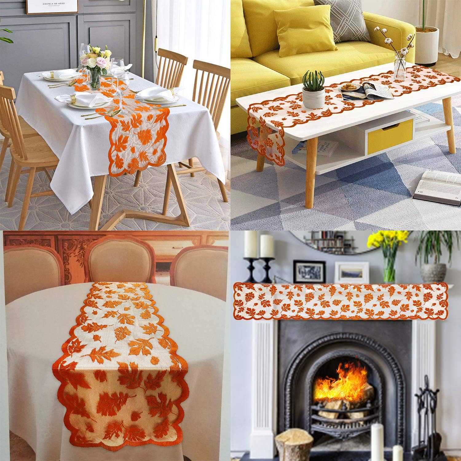 Fall Table Runner Thanksgiving Decorations 13 x 72 Inch Maple Leaves Table Runner Harvest Lace Pumpkin Runner Brow Long Fall Table Line for Thanksgiving Dinner (Brown): Home & Kitchen