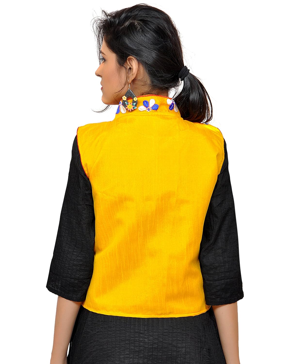 banjara women's cotton blend kutchi jacket/koti (mjk-skeri05) - yellow