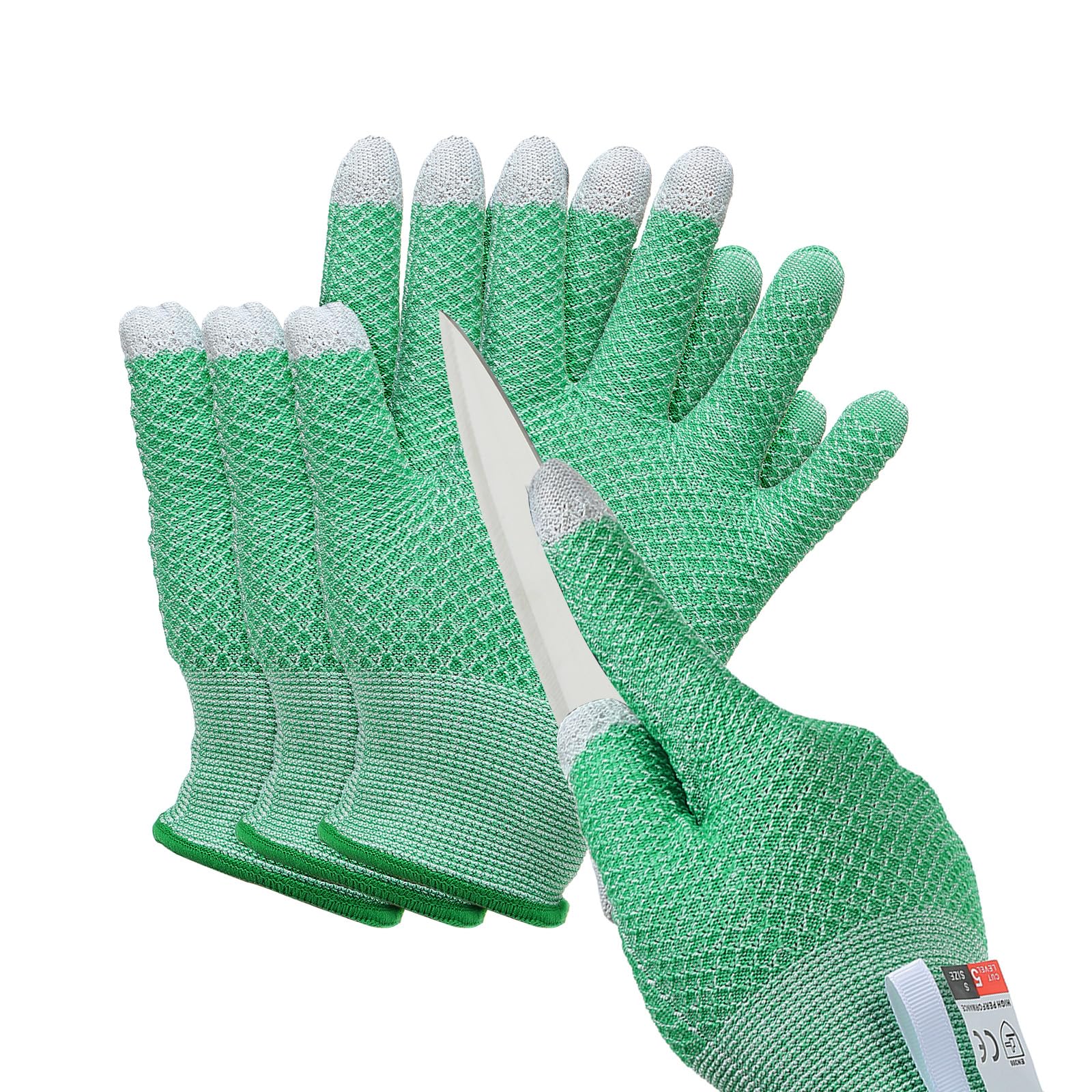 PATIKIL Cut Resistant Gloves, 2 Pair Touchscreen Level 5 Protection Cutting Gloves Anti Cut Kitchen Work Glove for Mandolin Slicing Oyster Shucking Whittling Wood Carving, Green, X-Large