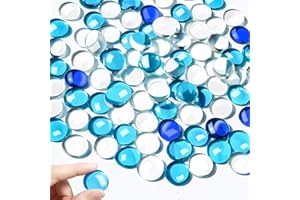 Sukh Blue-Clear-Blended Flat Glass Marbles - Flat Glass Stones for Vases Glass Gems Firepit Glass Blended Fire Glass Glass Va