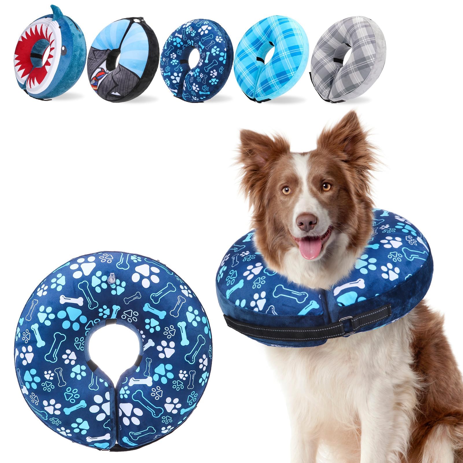Photo 1 of SCENEREAL Dog Cone Alternative After Surgery Donut Collar, Soft Pet Recovery Pillow Collar for Medium Large Dogs, Inflatable Adjustable Neck Collars to Prevent Licking, Bone and Paw Print E-Collars