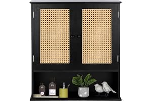 ZYBT Bathroom Medicine Cabinet Wall Mounted,Black Rattan Storage Cabinet,Towel Cabinet for Bathroom Storage Over the Toilet,Floating Cabinet for Small Spaces,Hanging Cabinet for Kitchen Laundry Living Room