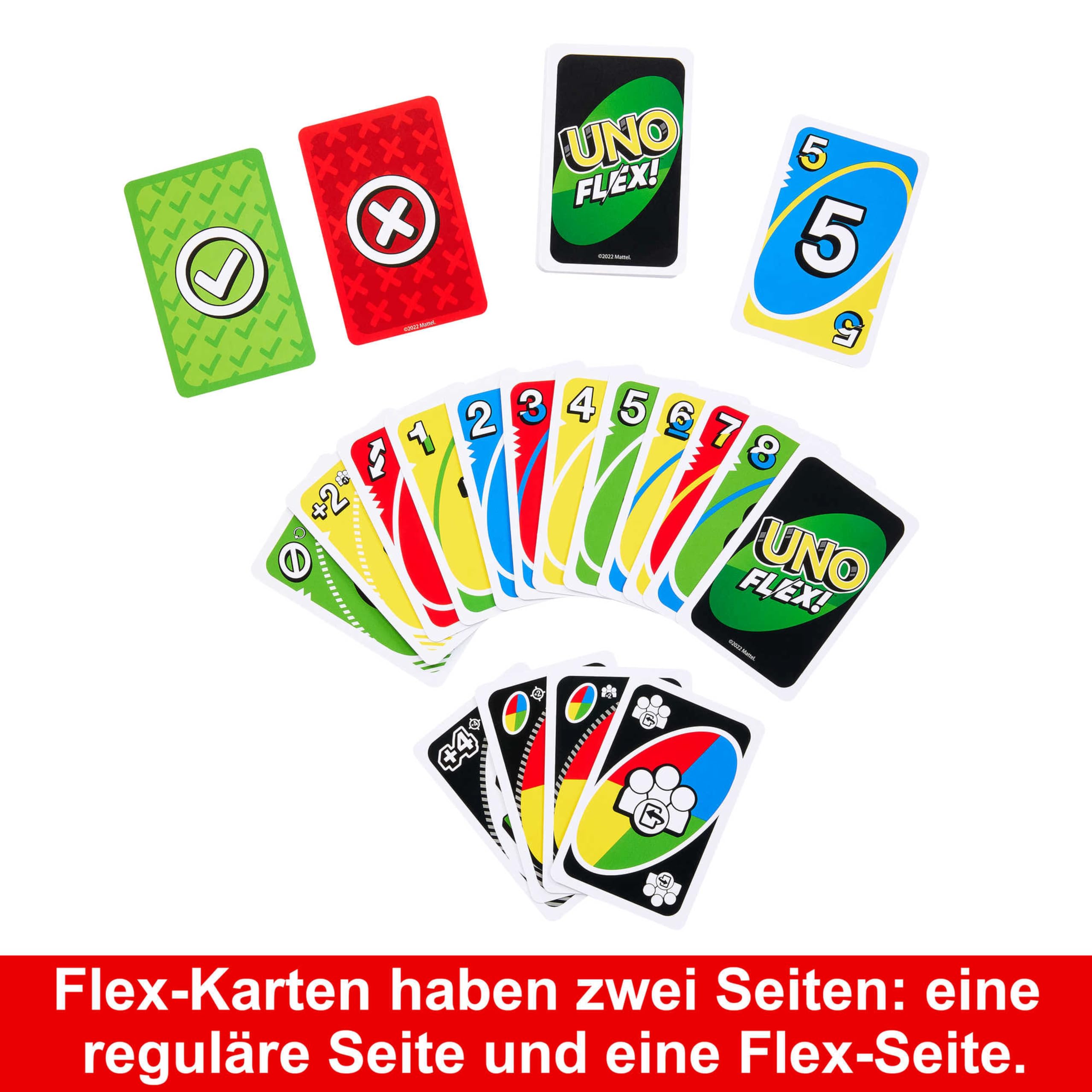 Mattel Games UNO Flex, UNO Kartenspiel für die Familie, mehr Abwechslung durch Powerkarten, Perfekt als Kinderspiel, Reisespiel oder Spiel für Erwachsene, für 2-10 Spieler, ab 7 Jahren, HMY99 3