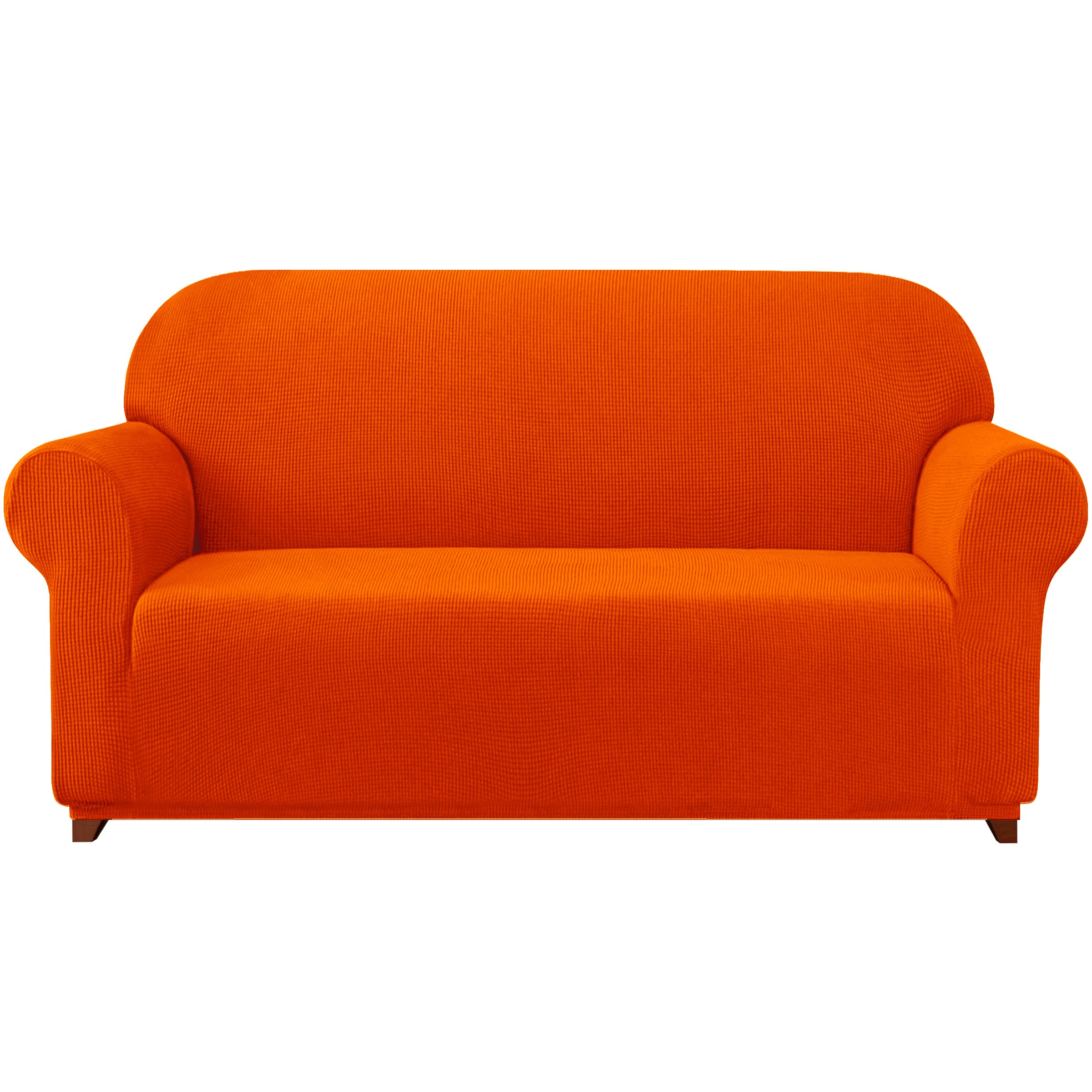 Photo 1 of SUBRTEX Stretch Sofa Slipcover 2 Piece Sofa Cover 3 Seater Soft Couch Slipcover Washable Furniture Covers, Jacquard Fabric Small Checks(Orange,Sofa)