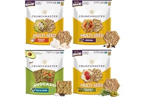 LJJ Crunch Masters Multi-seed Crackers, Avacado Toast Salt & Pepper, Rosemary & Olive Oil, Roasted Garlic, Original, 4 Oz Bags (4 Pack Variety)