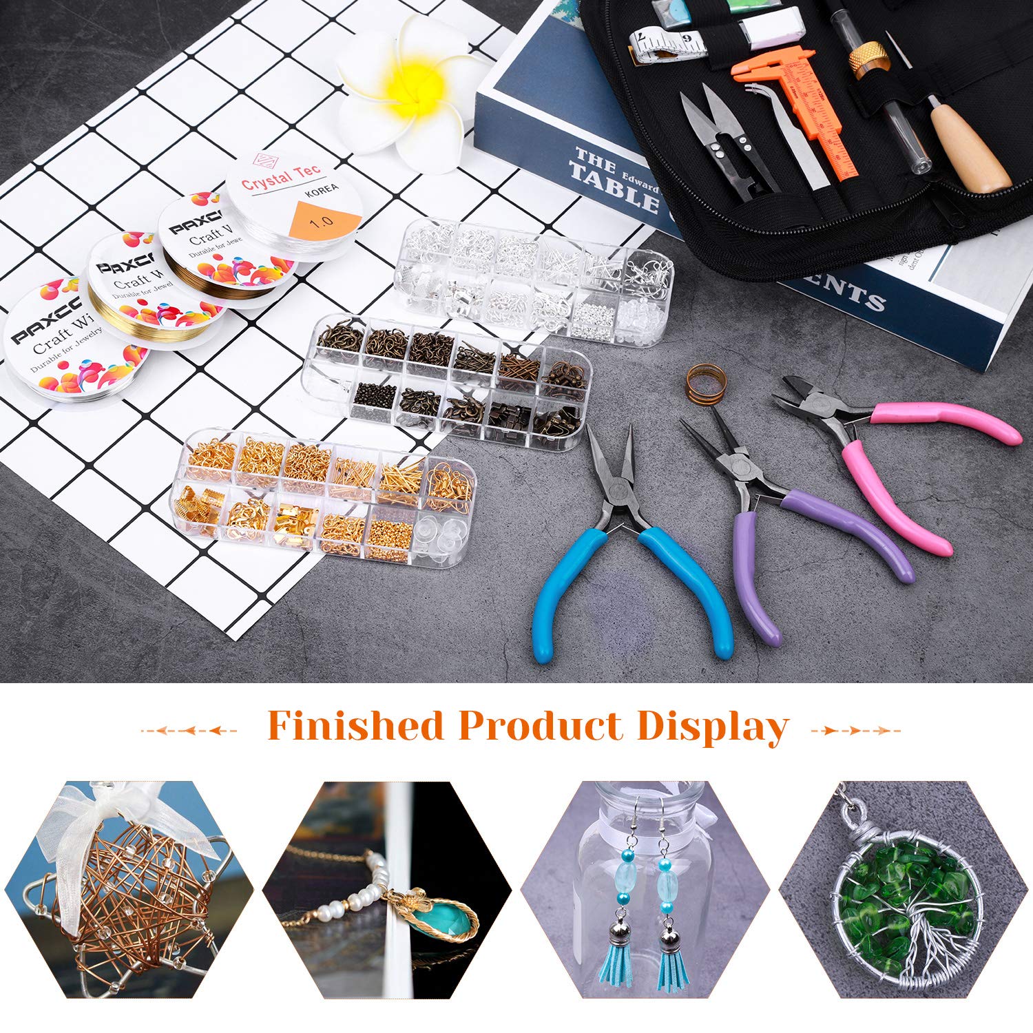 PAXCOO Jewelry Making Supplies Kit, Jewelry Making Kit with Jewelry Making Tools, Jewelry Wires and Jewelry Findings for Jewelry Making, Repair and Beading