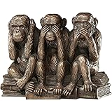 Design Toscano The Hear-No, See-No, Speak-No Evil Monkeys Statue, Grande, Faux Bronze Finish