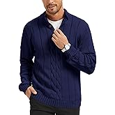 KAVIANA Men's Henley Neck Cable-Knit Sweater Fashion Casual Plain Pullover with Button Closure