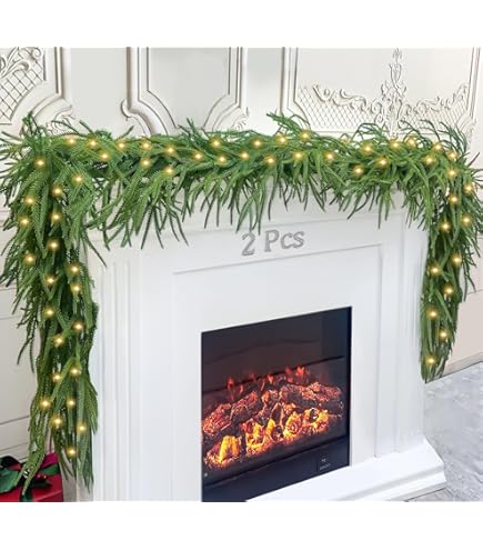 WBHome Real Touch Guirlande De Cèdre Et Pomme De Pin à Feuilles Persistantes Pour Noël, Vacances, Décoration D'intérieur Et Extérieure, 2,7 M De Long