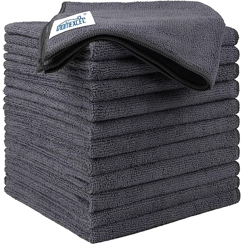 HOMEXCEL Microfiber Cleaning Cloth 12 Pack, 12.5 x 12.5 inch Microfiber Towels for Cars, Ultra Absorbent Washing Cloth, Lint Free Streak Free Cleaning Rags for Car, Kitchen, and Window (Grey)
