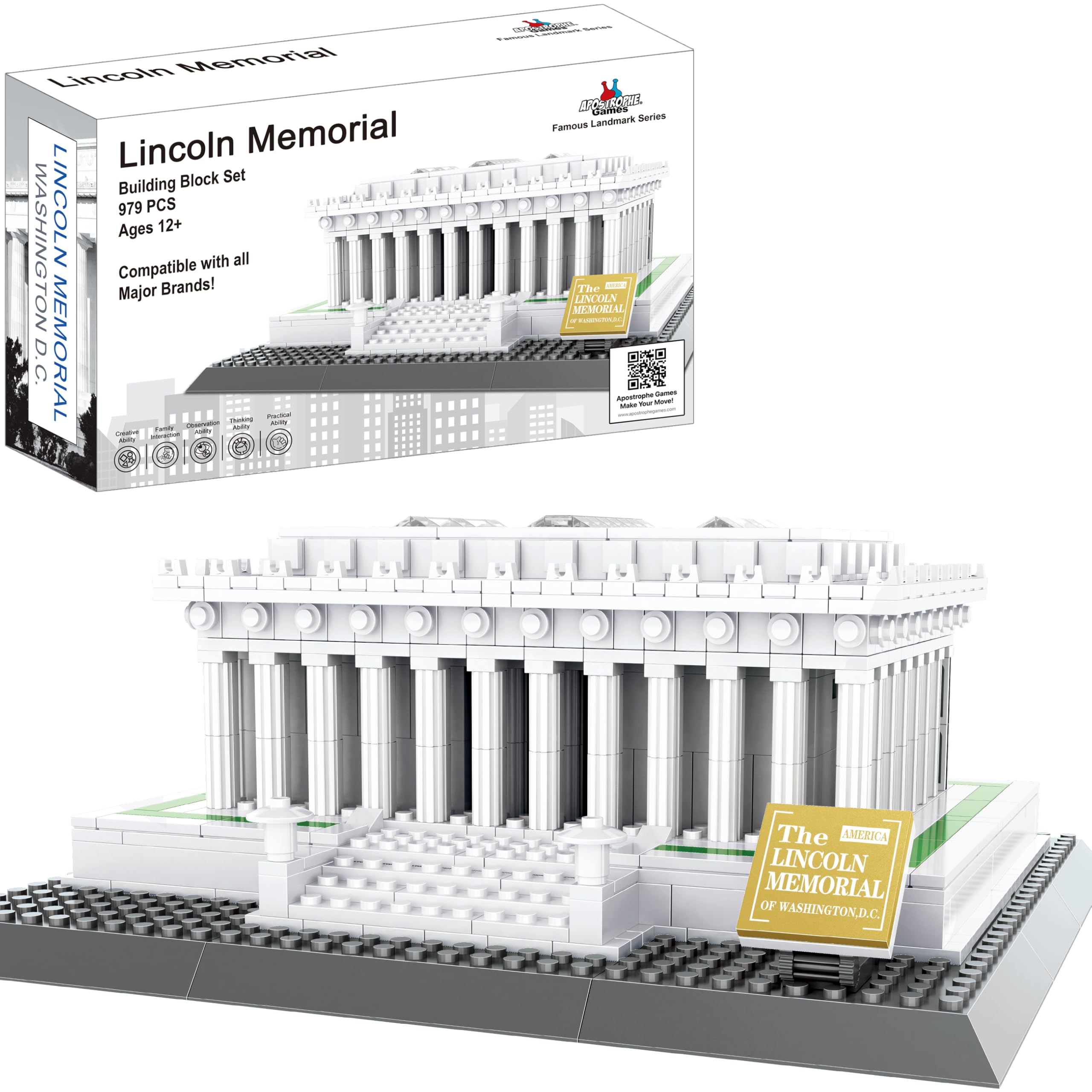 APOSTROPHE Games Lincoln Memorial Building Block Set (979 Pieces) Washington D.C. Lincoln Memorial Famous Landmark Series Model for Kids and Adults โ image 1