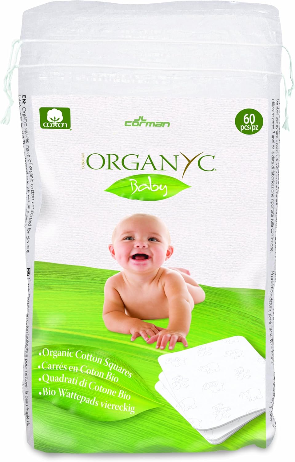 ORGANYC 100% Organic Cotton Squares, 60 Count (Pack of 1)