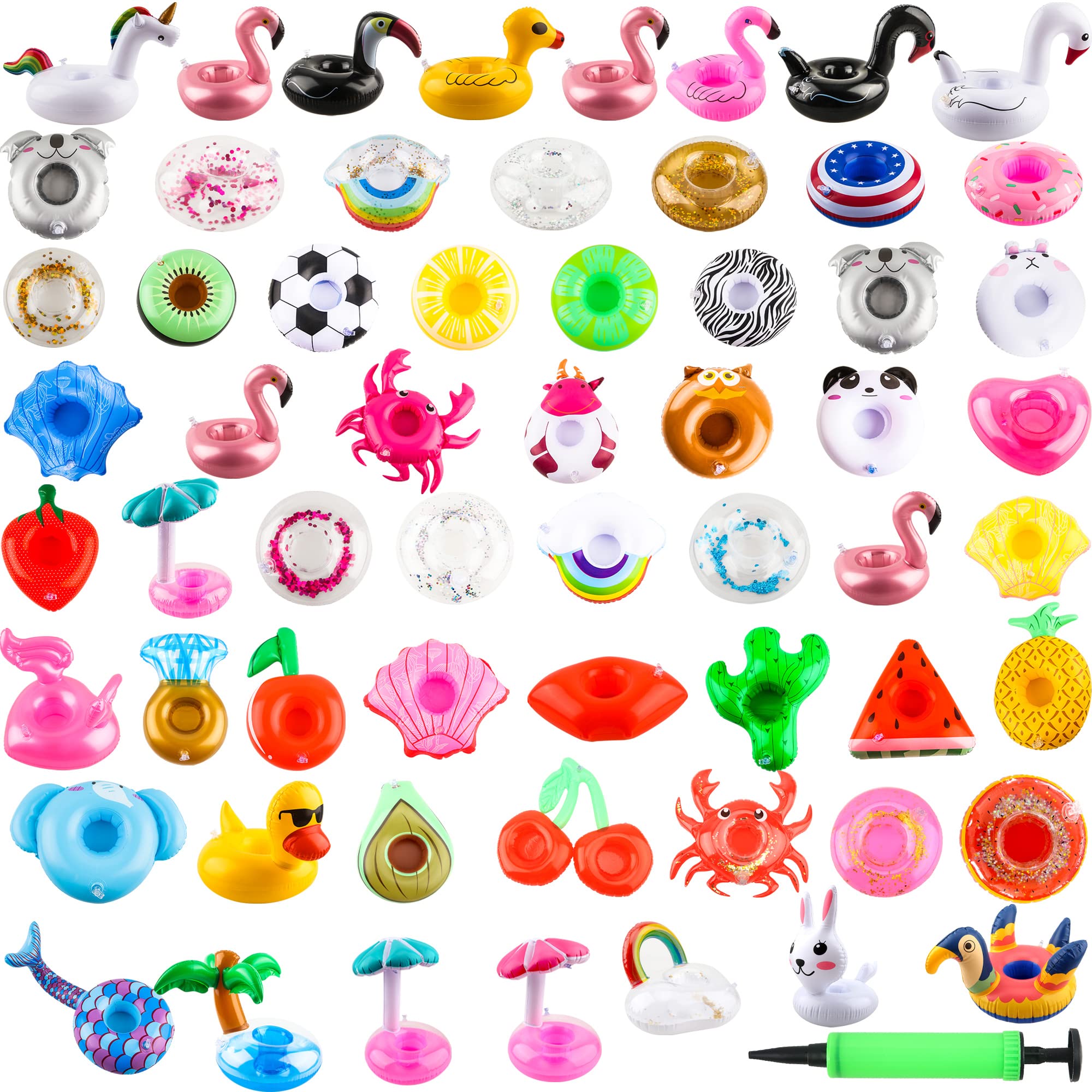 Sonarun 60 Pack Inflatable Drink Holders Inflatable Pool Cup Coasters Inflatable Drinking Cup Holder with Air Pump for Swimming Pool Beach Holiday Party Supplies