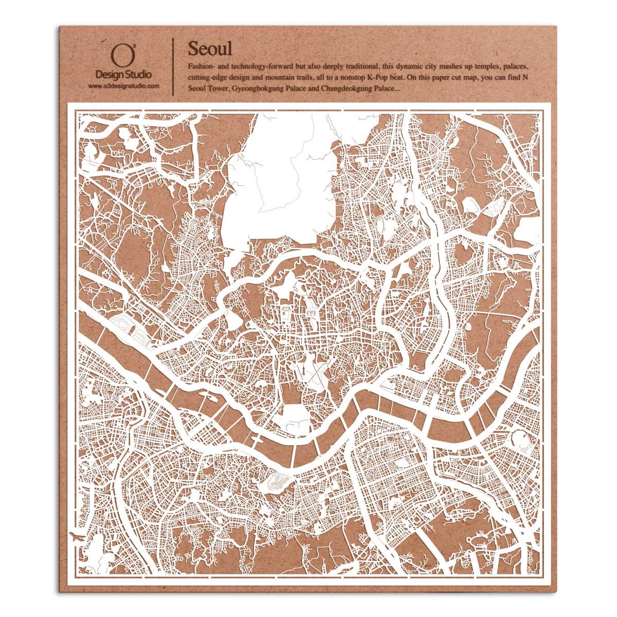 Seoul Paper Cut Map White 30x30 cm Paper Art — image 1