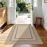 Capslpad Easy Jute 3x5 Outdoor Rug, Geometry Line Patio Rug, Washable Front Porch Rug, Farmhouse Non-Slip Entryway Rugs for I