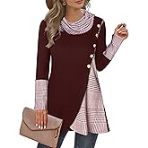 Miusey Women's Cowl Neck Pullover Sweaters Lightweight Long Sleeve Tunic Sweatshirts Asymmetric Hem Knit Sweater