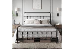 Yaheetech Classic Metal Platform Bed Frame Mattress Foundation with Victorian Style Iron-Art Headboard/Footboard/Under Bed Storage/No Box Spring Needed/Queen Size Black
