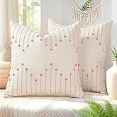 ZONYO Boho Pillow Covers 18x18 Set of 2, Woven Cotton Decorative Throw Pillows for Couch Bed & Living Room, Modern Farmhouse Cushion Case, Bohemian Room Home Outdoor Decor (Pink)