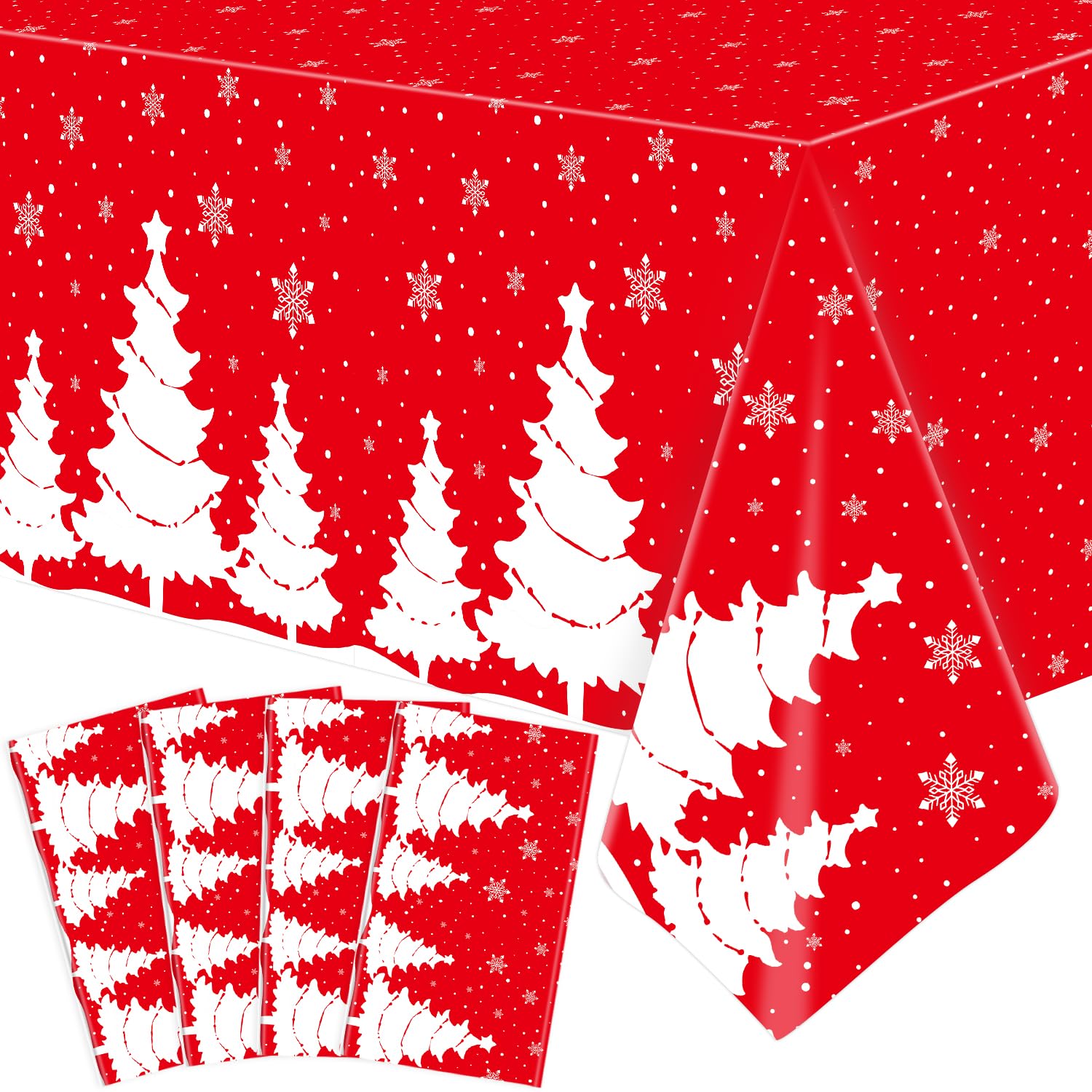 Dvaorc 4 Pack Christmas Tablecloth Christmas Table Cloth Xmas Tree Table Cloth Christmas Snowflake Party Table Cover Xmas Party Decoration with Christmas Tree and Snowflake 51 X 86 INCH