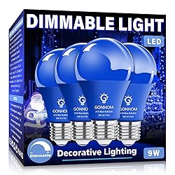 Gonhom 4 Pack A19 LED Blue Light Bulb,9 Watt Blue