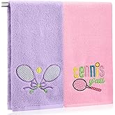 Mindsoft 2 Pcs Tennis Hand Towels for Bathroom Funny Embroidered Tennis Gift for Women Men Cotton Absorbent Soft Kitchen Towel Sports Lover Gift for Player Team Sports, 14 x 29 Inch(Pink,Purple,Cute)
