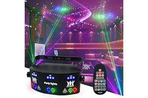 WEBUPAR Party Lights, 15 Eyes RGB DJ Disco Lights, Strobe Stage Light Sound Activated LED Projector with Remote Control and 125 Projection Effects for Party Bar Christmas Birthday Wedding, DMX512 Control
