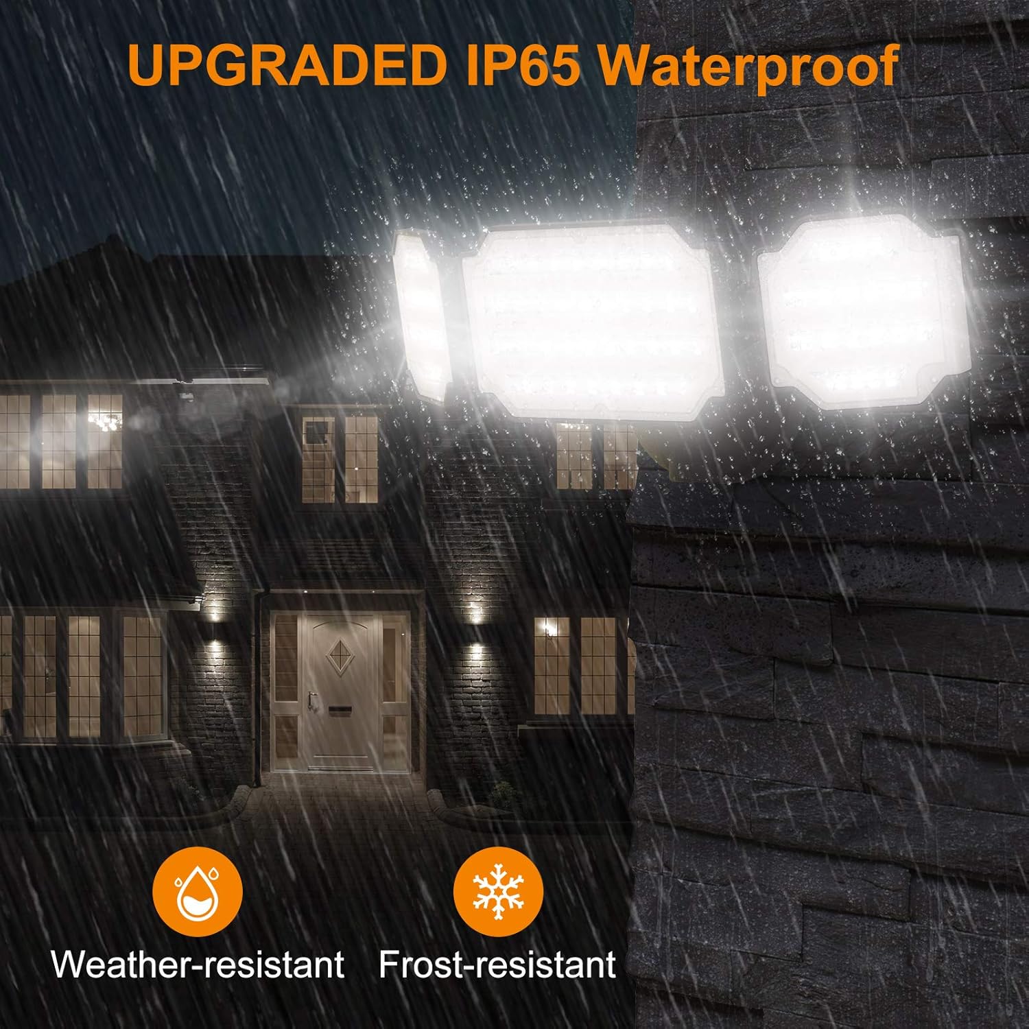 LEPOWER 4500LM LED Flood light Outdoor, Switch Controlled LED Security Light, 45W Super Bright Exterior Outdoor Light, 5000K, ETL Certificated, 3 Adjustable Head IP65 Waterproof for Garage, Porch, Yard - - 