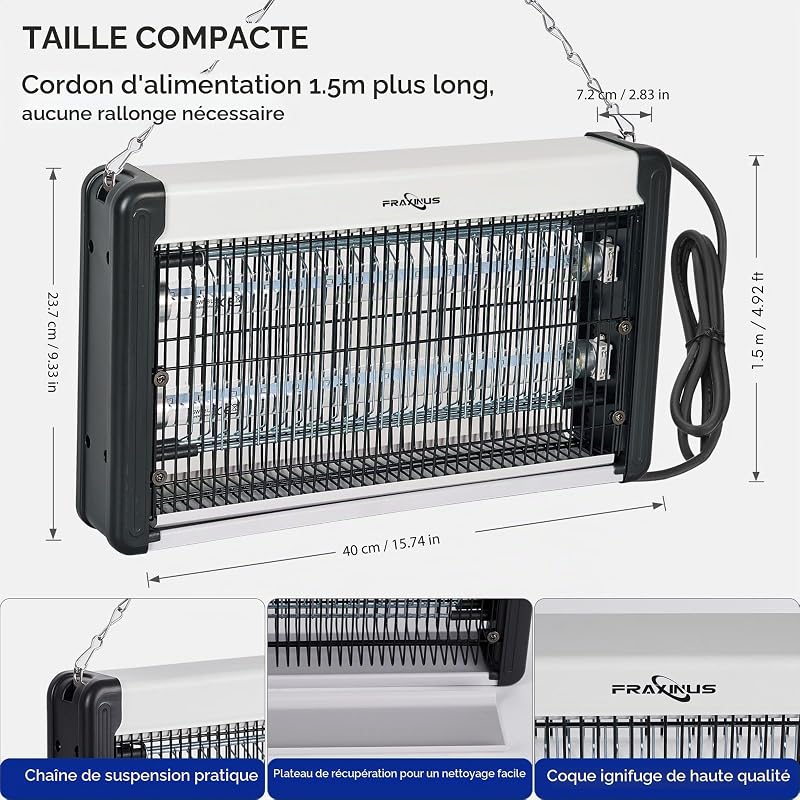 Lampe Anti Moustiques, Tue Mouche Eléctrique, Destructeur D' Insectes, Anti Moustique Intérieur, UV LED Piège Insectes Volants: Mouches, Moucherons, Moustiques, Guêpes. (1,5 M Câble)