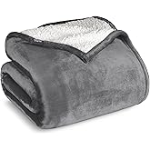 Bare Home Sherpa Fleece Blanket - Twin/Twin Extra Long - Blanket for Bed, Sofa, and Couch - Warm & Lightweight - Fluffy & Soft - Reversible (Twin/Twin XL, Grey)