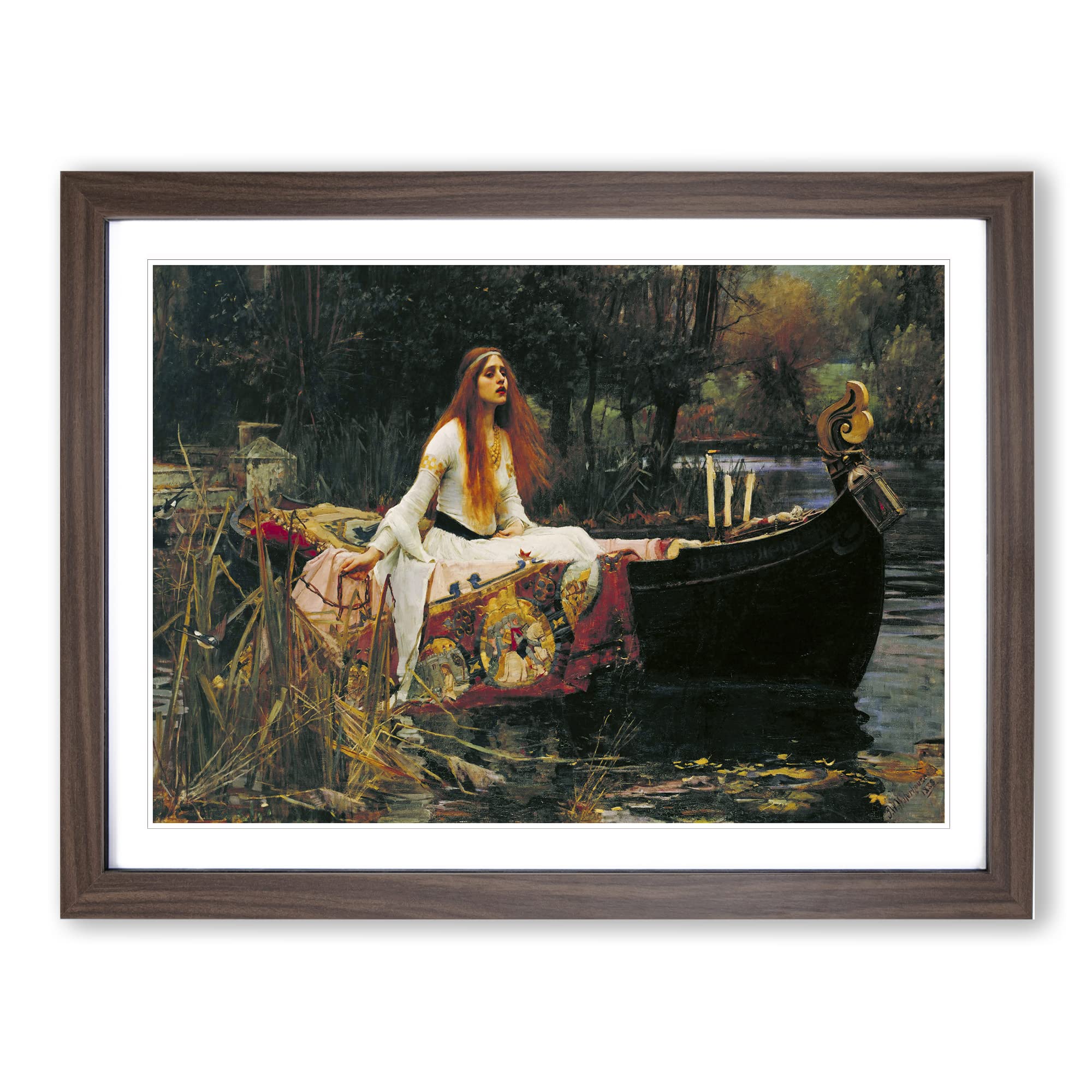The Lady Of Shalott By John William Waterhouse Classic Painting Framed Wall Art Print, Ready to Hang Picture for Living Room Bedroom Home Office Décor, Walnut A3 (46 x 34 cm)
