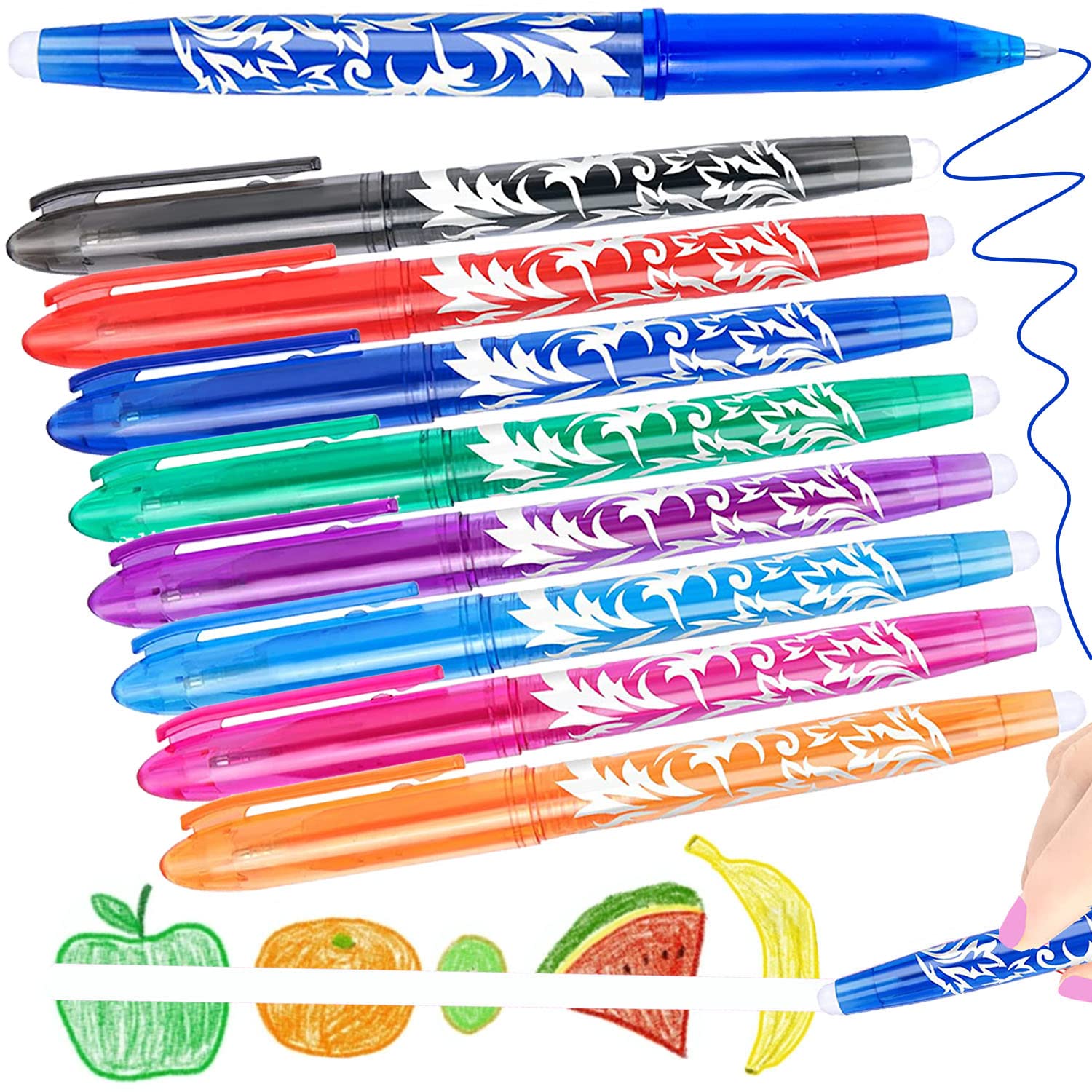 8 Erasable Pens Rub Out Pens, Coloured Eraser Pen with Rubber, Erasable Gel Pens with Rubbers on the End, Cool Friction Pen that Rub Out for Writing Stationary Office School Supplies Gifts for Teacher