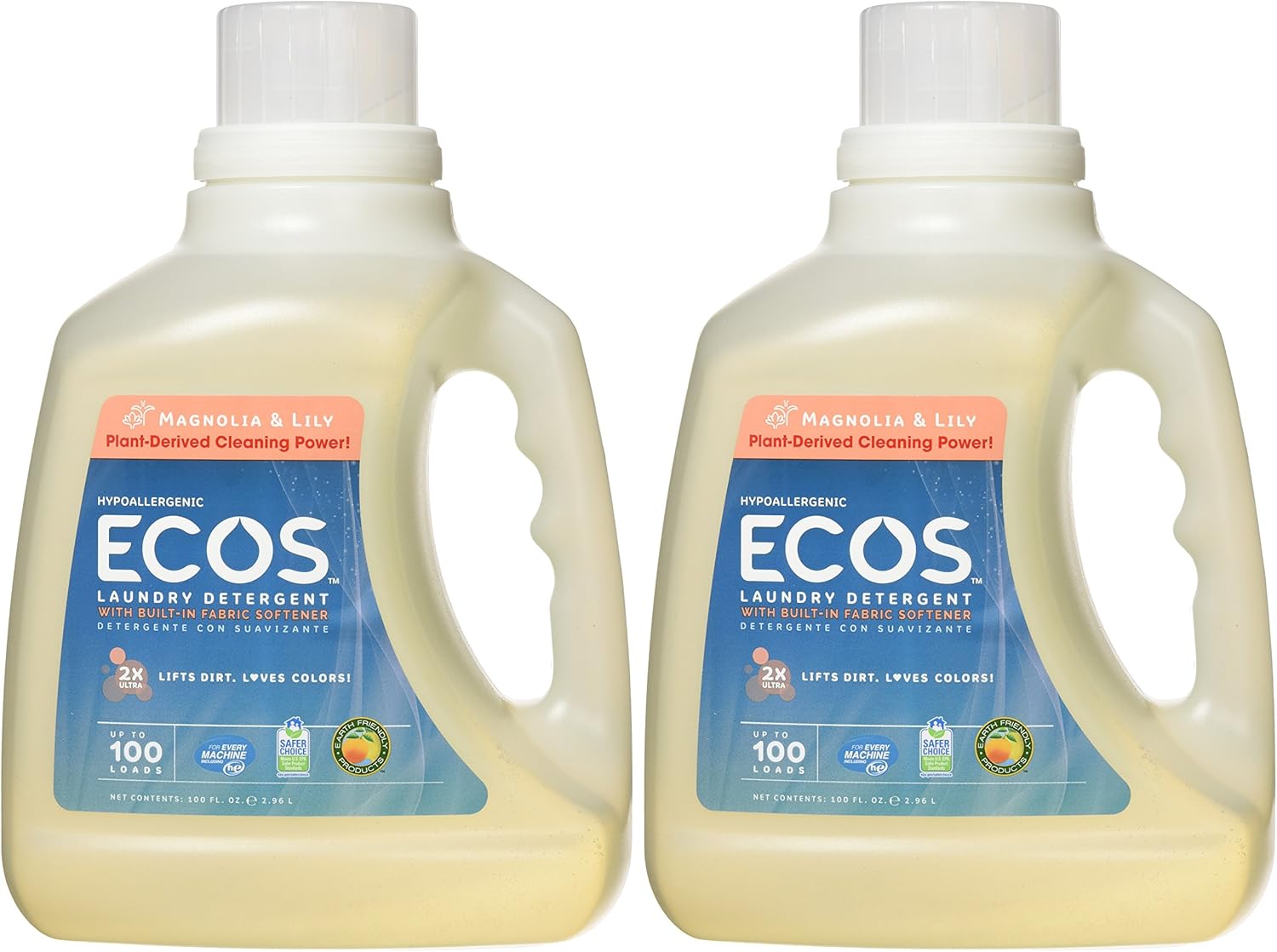 Earth Friendly Products ECOS 2X Liquid Laundry Detergent, Magnolia & Lily, 200 Loads, 100 Fl Oz (Pack of 2): Health & Personal Care