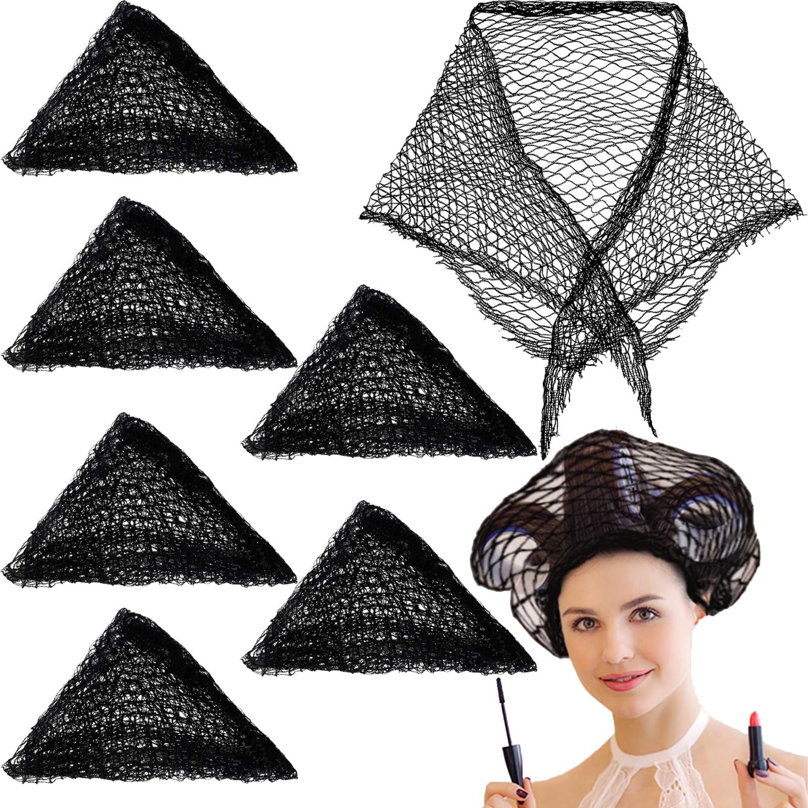 6-Pack Triangle Hair Nets - Black Mesh for Dry, Curly & Straight Hair - 35 x 35 x 57 Inch