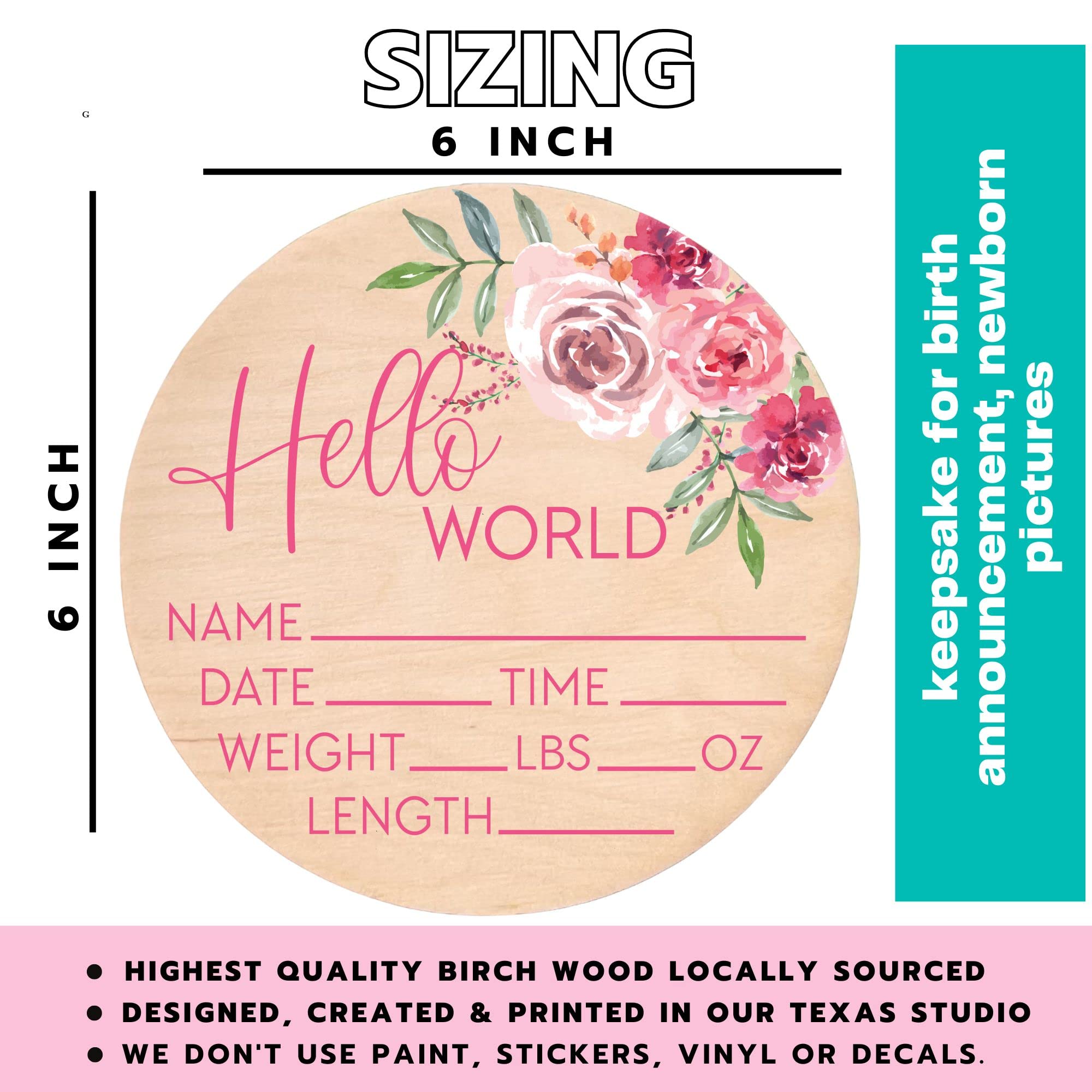 Hello World Sign for Newborn Baby Birth Stat Sign Floral Baby Sign for Hospital Baby Name Sign Pregnancy Announcement Photo Prop Crib & Nursery Decor Gift for New Mom Baby Shower Yippee Daisy