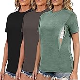 Ecavus Women's 3-Pack Nursing Shirts for Breastfeeding with Hidden Zippers Loose Fit Maternity Tops