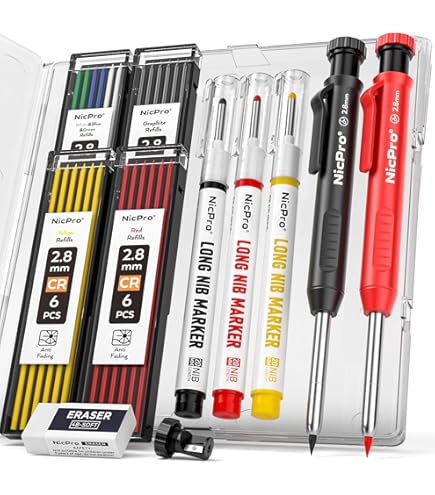 Hiboom 3-Pack Carpenter Pencils With 21 Refills - Deep Hole Mechanical Markers