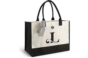 YOOFAN Initial Canvas Tote Bag - Personalized Monogrammed Gift Tote Bag for Wedding, Birthday, Beach, Holiday - Gift for Women, Mom, Teachers, Friends, Bridesmaids (L)