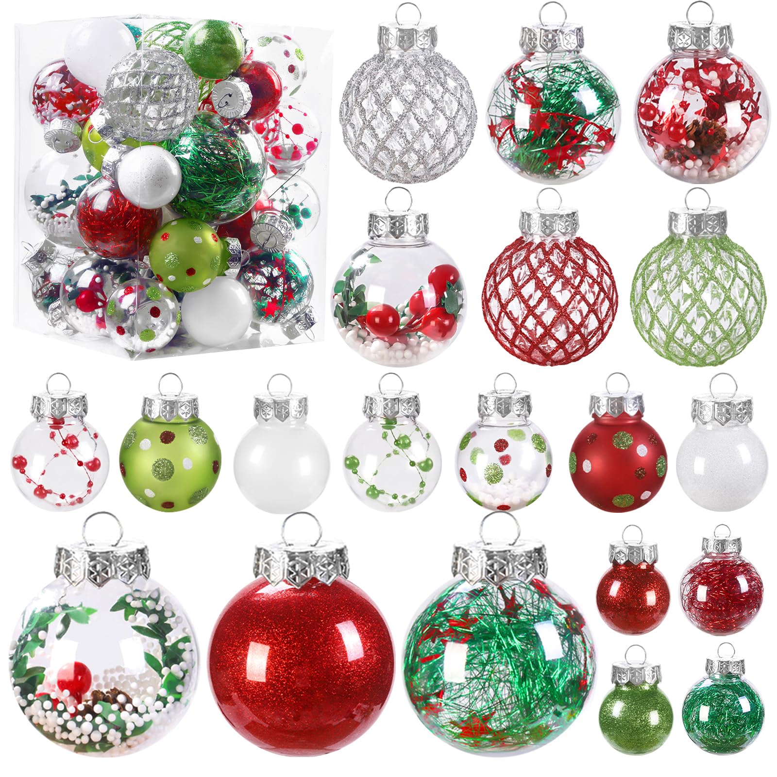 Photo 1 of **MISSING PARTS**
Teeanzo 30Pcs Clear Christmas Tree Ball Ornaments Set, Multi-Size Plastic Balls Red Green White Colorful Variety Shatterproof Ornaments with Hanging Loops for Xmas Tree Decoration Home Holiday Party