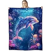 Dolphin Blanket for Kids Adults, Dolphin Gifts Flannel Throw Blanket, Dolphin Decor Lightweight Warm Soft for Sofa Couch Bed Living Room Office 60" x 50"