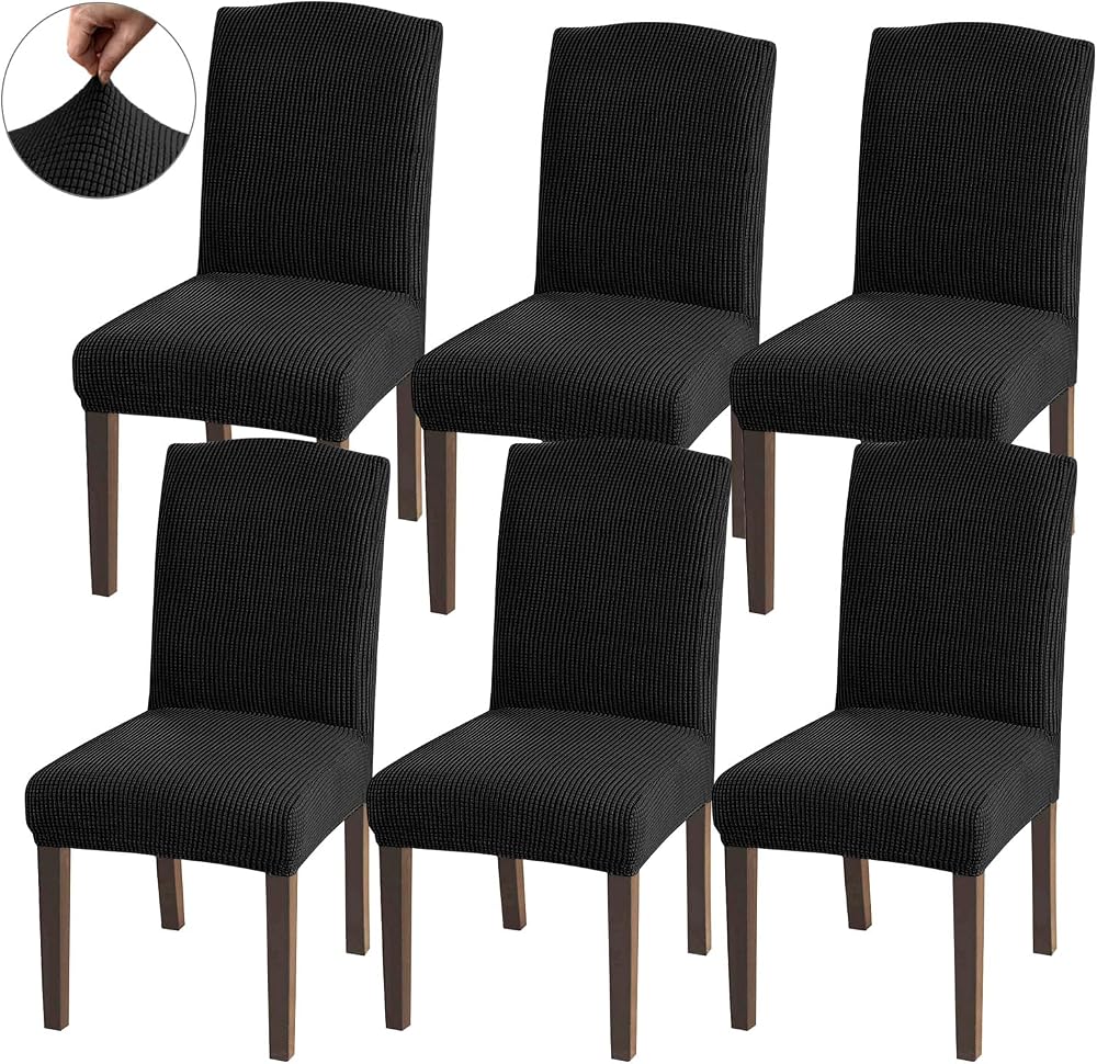 Granbest High Stretch Dining Chair Covers Set of 6 Black Jacquard Parson