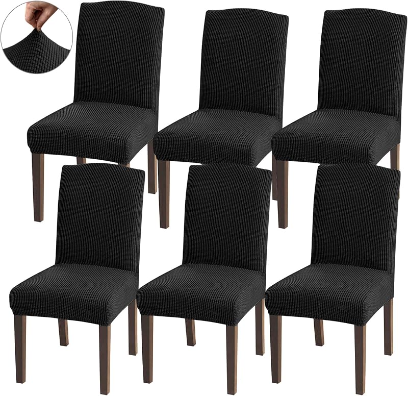 Granbest High Stretch Dining Chair Covers Set of 6 Black Jacquard Parson