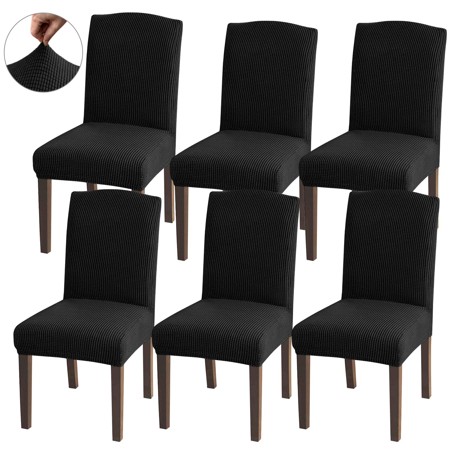 Granbest High Stretch Dining Chair Slipcovers, Universal Fit Jacquard Parson Dining Chair Covers, Removable Chair Protectors for Dining Room, Kitchen, Restaurant and Hotel (Set of 6, Black)