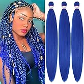 Col Bling Blue Braiding Hair Pre Stretched, 28 Inch Long Braid Hair Extensions for Women, Box Braids Hair Yaki Texture, Profe