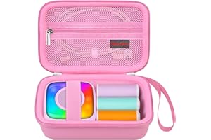 Elonbo Carrying Case for Lebt Mini Sticker Pocket Printer, Portable Thermal Label Printer Travel Bag, Label Maker Machine Storage Holder, Mesh Pocket Fits Label Paper Rolls Tape, Dark Pink