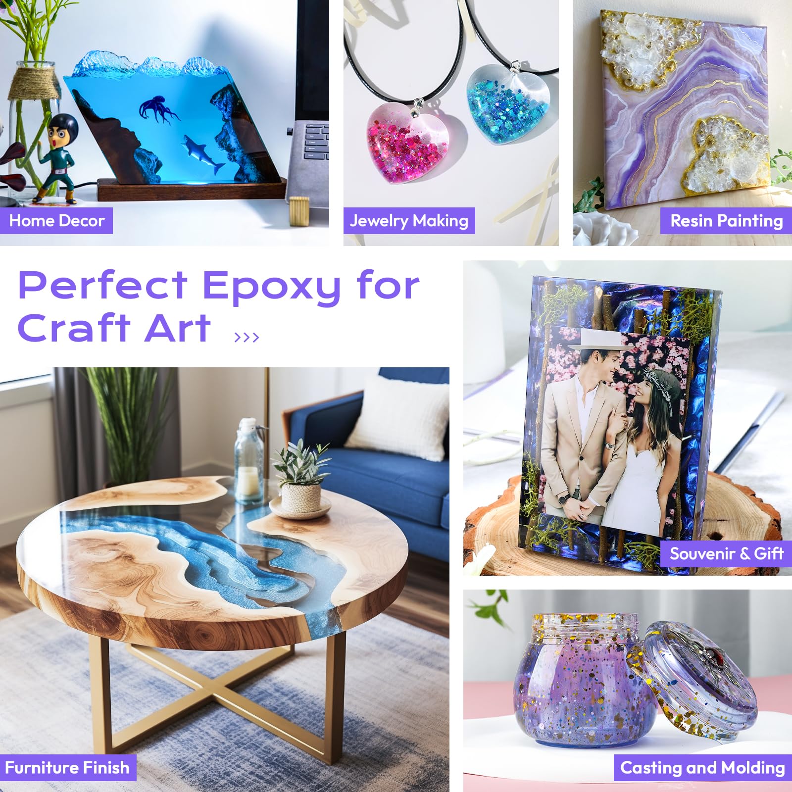 2 Gallon Epoxy Resin Kit with Pumps, Crystal Clear and Hard Upgraded 2 Part Resin and Hardener for Casting Coating, Countertop, Table top, Art DIY Handcraft Jewelry