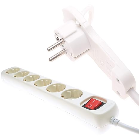 Steckdosenleiste Flachstecker Smart weiß 6fach – 6 fach Steckdosenleiste 2m Kabel - Mehrfachsteckdose mit Schalter, Kindersic