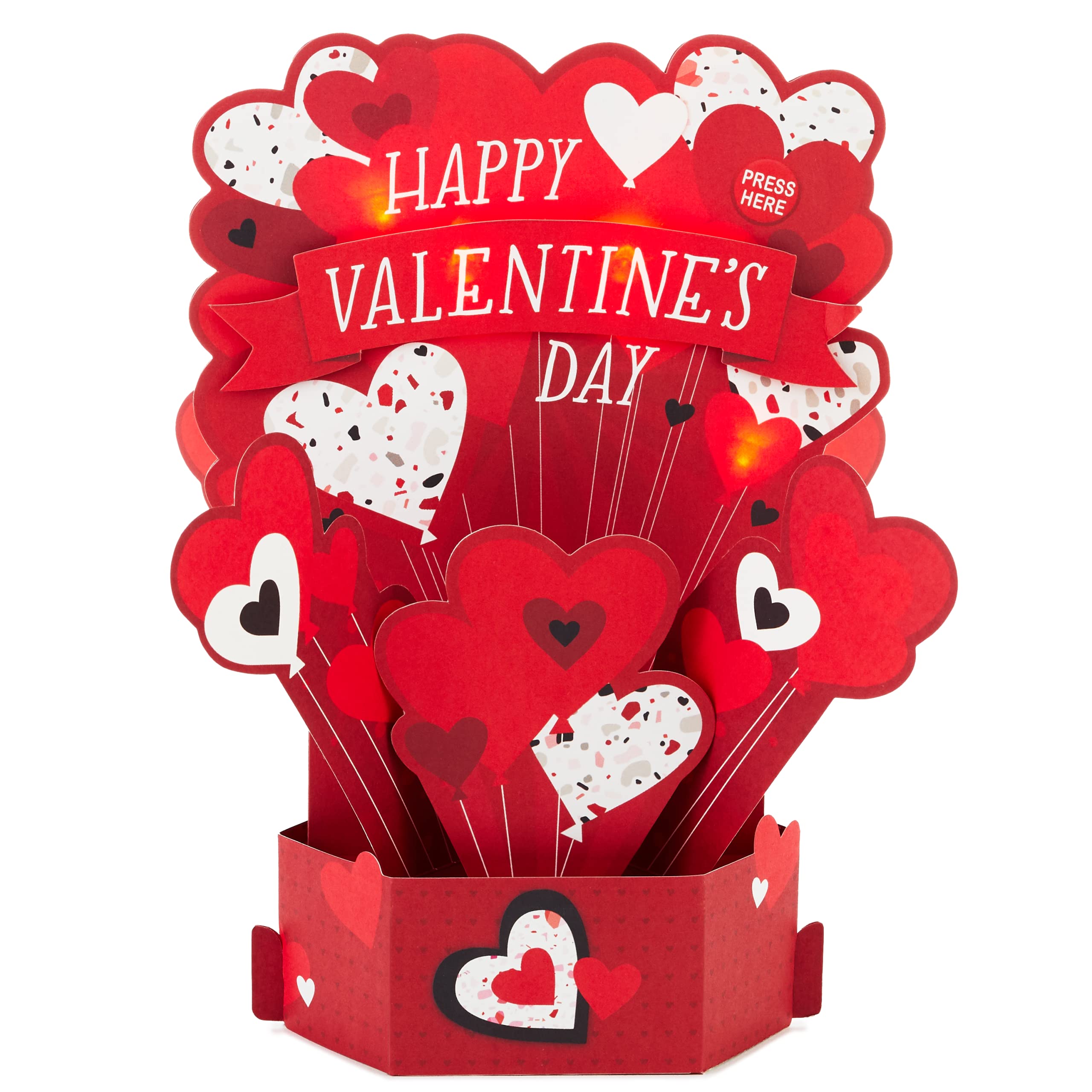 Hallmark Valentines Day Card, 3D & Pop Up Heart Balloons Design, Musical, Light Up, Red