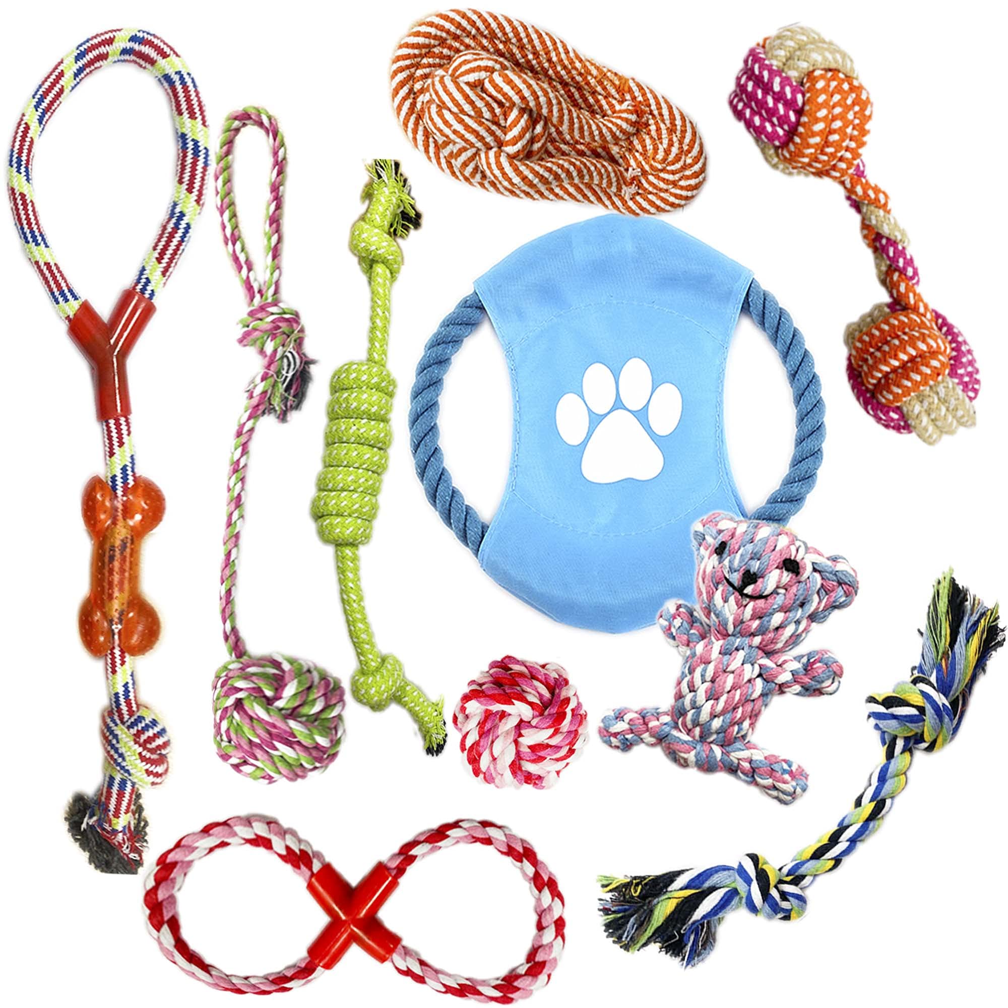 VIROSA 10 Pack Dog Rope Set –Durable Chew & Tug Ropes for Small, Medium & Large Dogs – Interactive Cotton Play Set for Teething, Training, and Fetch – Multicolour
