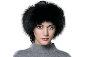 URSFUR Women Fur Headband Real Fox Fur Knitted Scarf Ear Protector Black